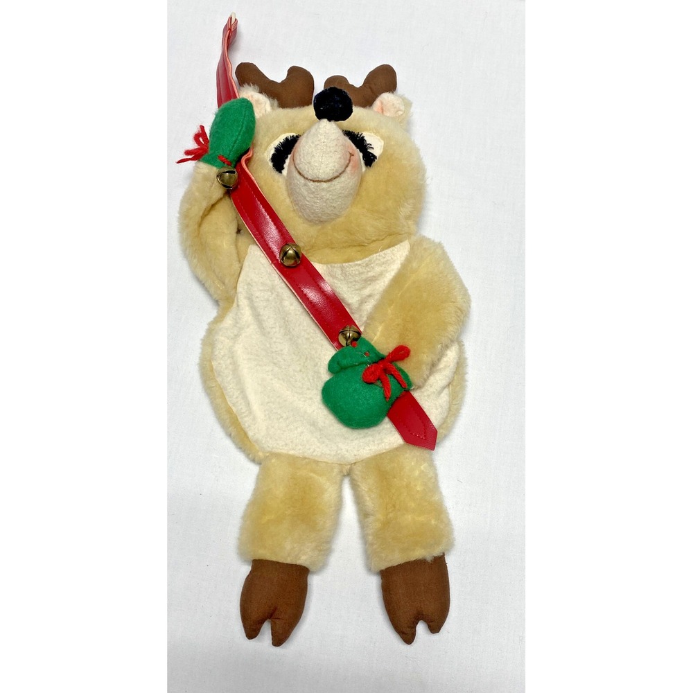 Vtg Hallmark 1982 STUFFABLES Hanging Reindeer Plush w/ Bells xmas stocking 18"